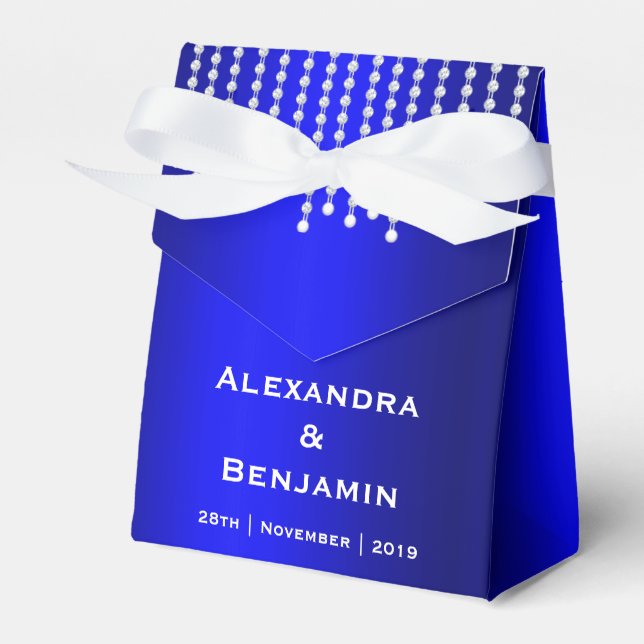 Diamonds and Pearls Blue Wedding Favour Box (Front Side)