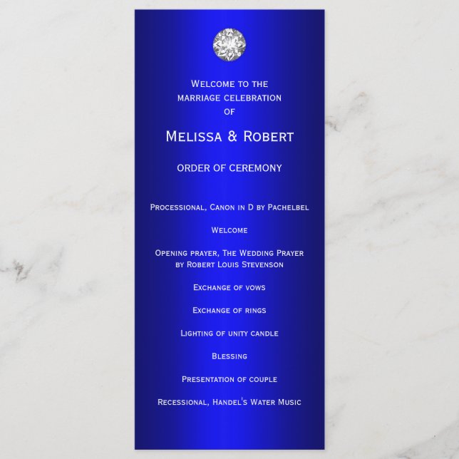 Diamonds and Pearls Blue Wedding Programme (Front)