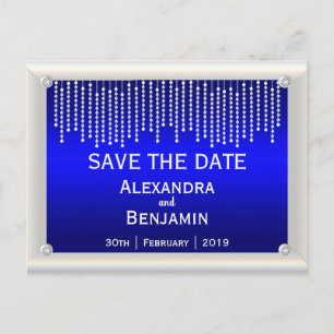 Diamonds and Pearls Blue Wedding Save the Date Announcement Postcard