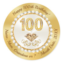 Diamonds and Pearls, Gold, 100th Birthday Stickers
