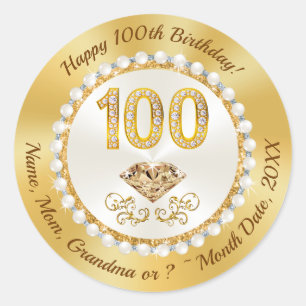 Diamonds and Pearls, Gold, 100th Birthday Stickers