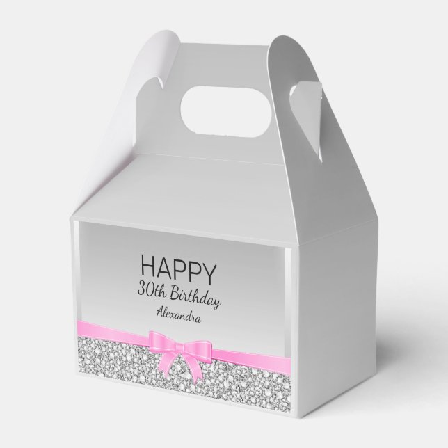 Diamonds And Pink Ribbon 30th Birthday Favour Box (Front Side)