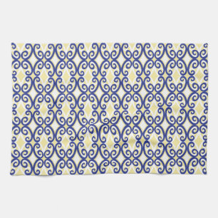 Diamonds and Swirls Towel Navy Yellow White