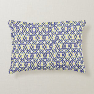 Diamonds and Swirls Yellow Blue White Pattern Decorative Cushion