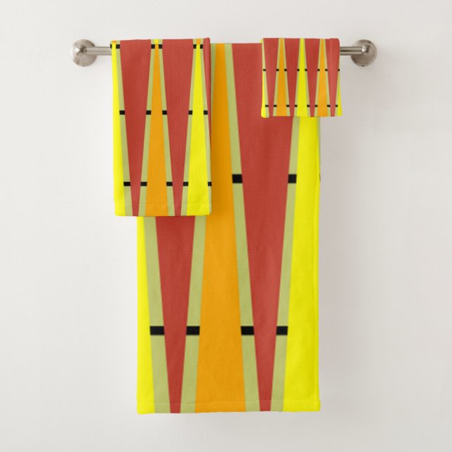 Diamonds and Triangles - Red and Orange Bath Towel Set (Insitu)