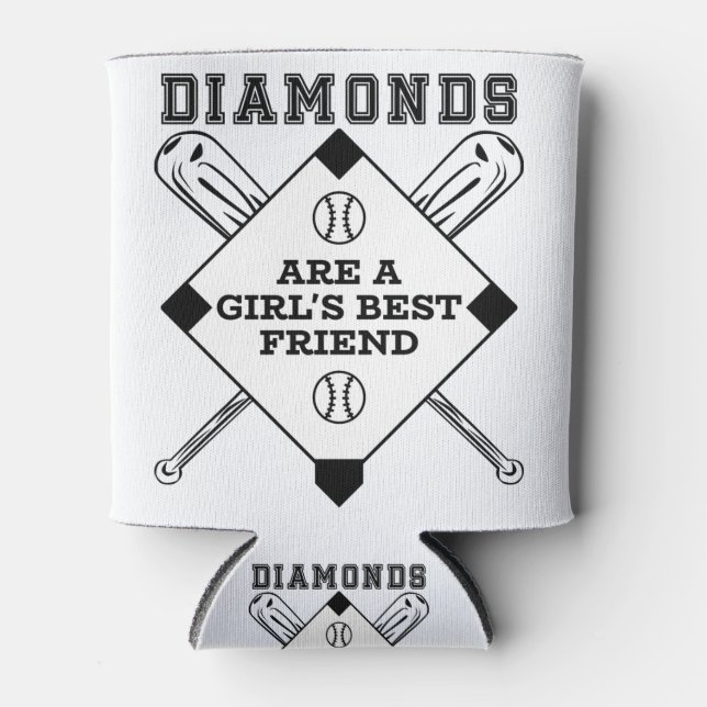Diamonds Are A Girls Best Friend - Funny Baseball Can Cooler (Front)