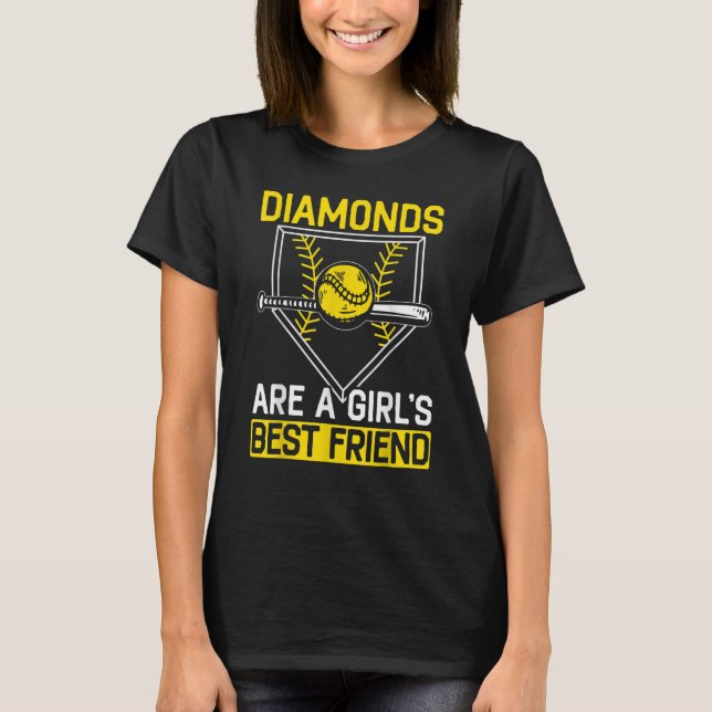 Diamonds Are A Girl's Best Friend Softball Player T-Shirt (Front)