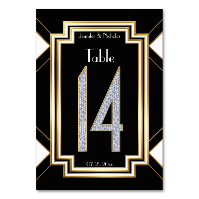 Diamonds Art Deco Wedding Table Number Fourteen (Front)
