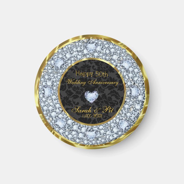 Diamonds Black Dam- Gold 50th Wedding Anniversary Magnet (Front)