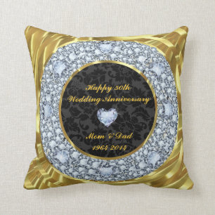 Diamonds, Black & Gold 50th Wedding Anniversary Cushion