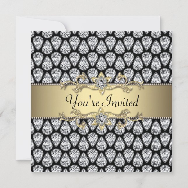 Diamonds Black & Gold All Occasion Party Invitatio Invitation (Front)