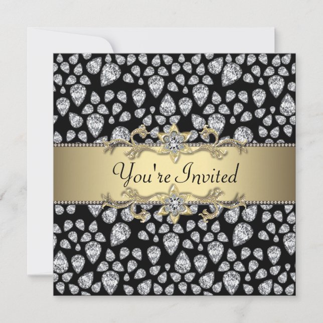 Diamonds Black Gold All Occasion Party Invitation (Front)