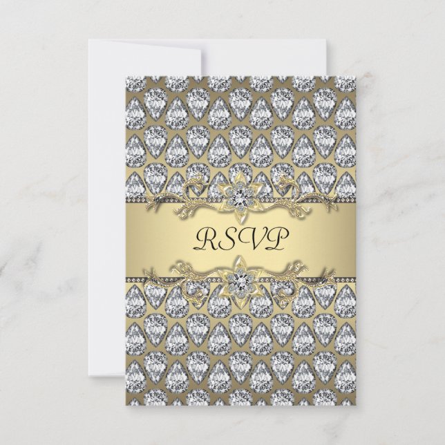 Diamonds Black & Gold All Occasion Party RSVP Card (Front)
