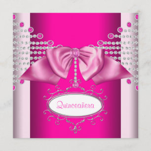 Diamonds Bow Hot Pink Quinceanera Invitation