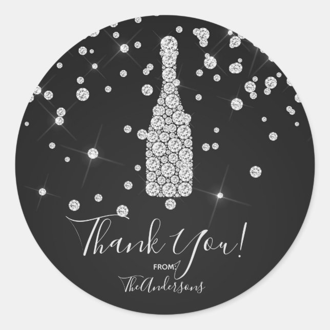 Diamonds Champagne Toast Celebration Elegant Favou Classic Round Sticker (Front)