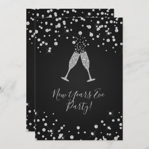 Diamonds Champagne Toast Modern New Years Eve Invitation