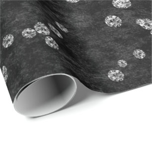 Diamonds Confetti Black White Velvet Elegant Wrapping Paper
