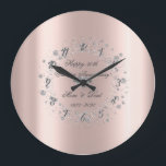 Diamonds Confetti Rose Gold  Wedding Anniversary Large Clock<br><div class="desc">Elegant silver diamonds on rose gold background.</div>