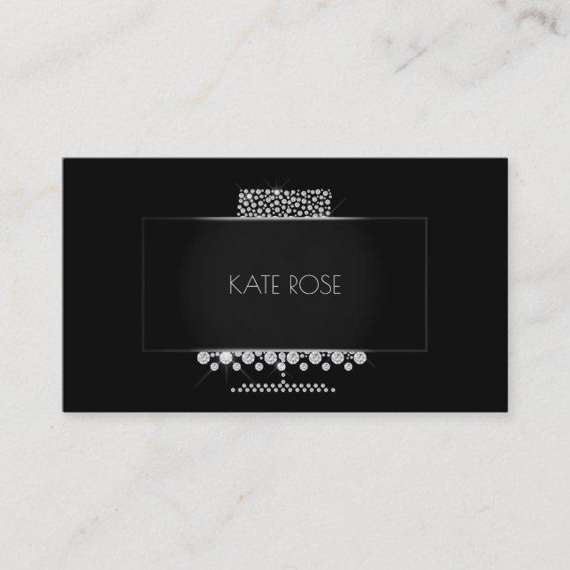 Diamonds Crystal Black Silver Cake Designer Business Card (Front)