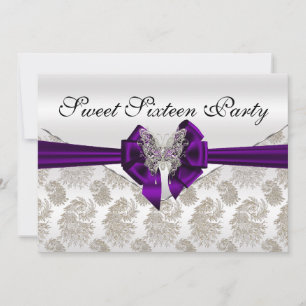 Diamonds Damask and Butterfly Sweet Sixteen Invitation