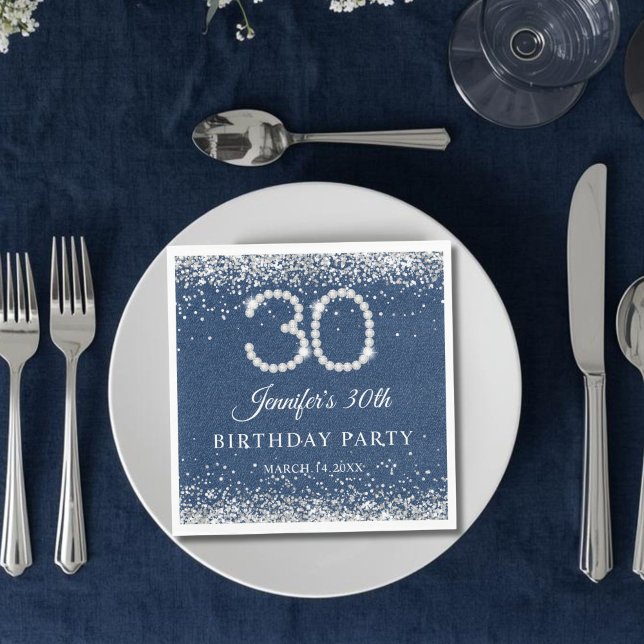 Diamonds & Denim 30th Birthday Party Napkin (Diamonds & denim 30th Birthday Party Napkin)