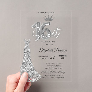 Diamonds Dress,Diamonds Stars Navy Blue Sweet 16 Acrylic Invitations