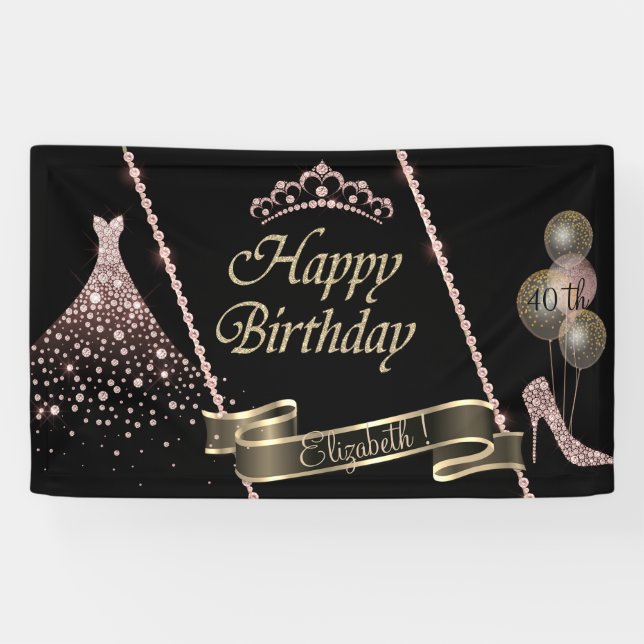 Diamonds Dress,High Heels,Tiara Balloons, Banner (Horizontal)