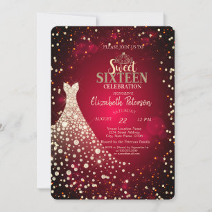 Diamonds,Dress,Red Sweet 16 Invitation