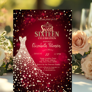 Diamonds,Dress,Red Sweet 16 Invitation