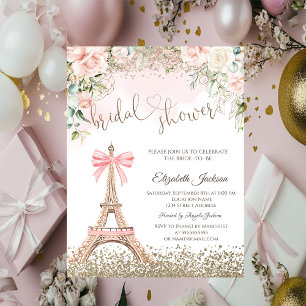 Diamonds Eiffel Tower Bow Flowers Bridal Shower  Invitation