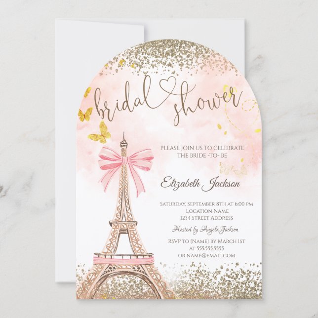  Diamonds Eiffel Tower Butterfly Bridal Shower  Invitation (Front)