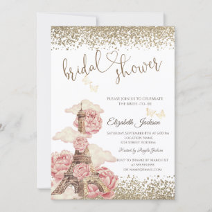  Diamonds Eiffel Tower Peonies Butterfly  Invitation