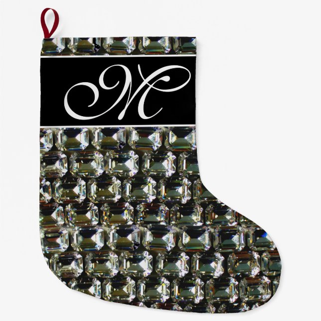 Diamonds, elegant vintage purple gemstones  large christmas stocking (Front)