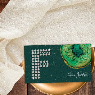 Diamonds Emerald Agate Initial F Letter Monogram Business Card