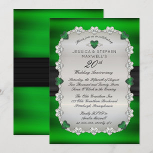Diamonds Emeralds Green 20th Wedding Anniversary Invitation