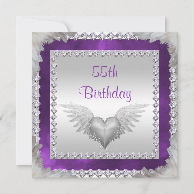Diamonds & Feathers 55th Birthday Invitation (Front)