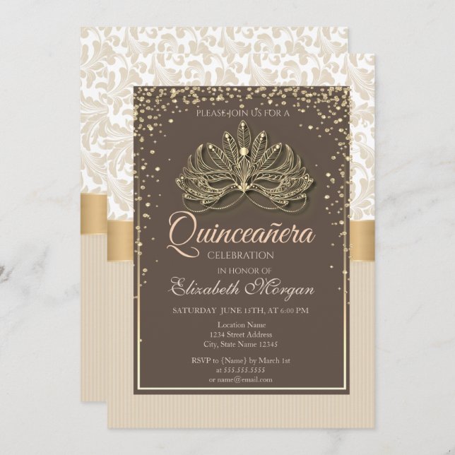 Diamonds Floral Damask Quinceañera  Invitation (Front/Back)