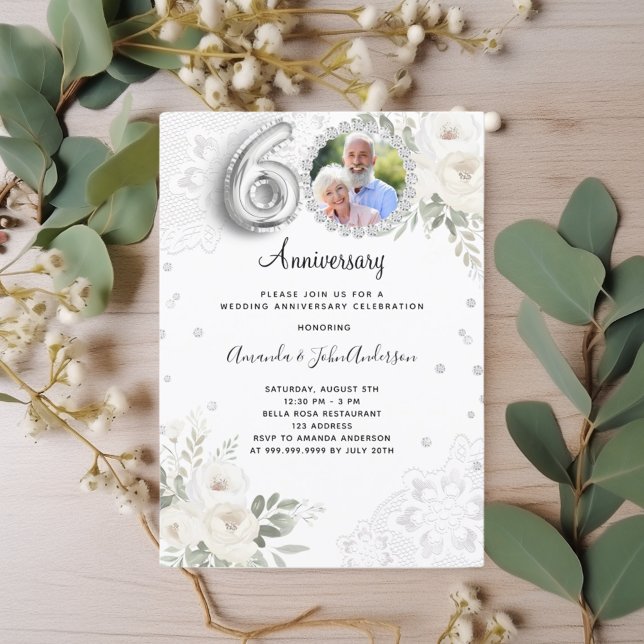 Diamonds florals photo 60th wedding anniversary invitation (Creator Uploaded)