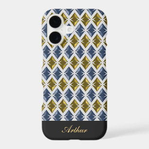 Diamonds Geometric Golden Blue any Name