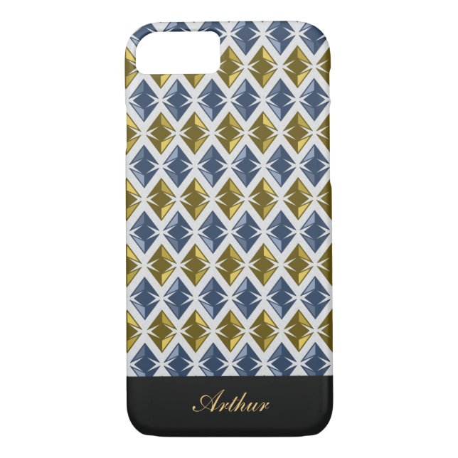 Diamonds Geometric Golden Blue any Name Case-Mate iPhone Case (Back)