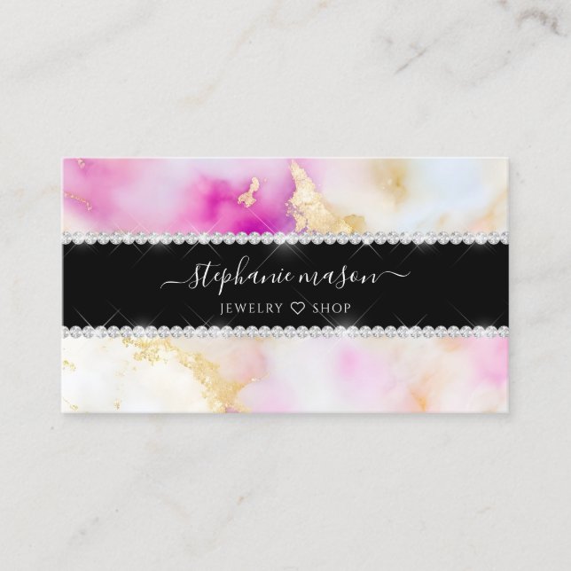 Diamonds Girly Watercolor Gold Pink Calling Card (Front)