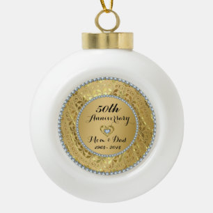 Diamonds & Gold 2 50th Wedding Anniversary Ceramic Ball Christmas Ornament