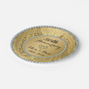 Diamonds & Gold 2 50th Wedding Anniversary Paper Plate