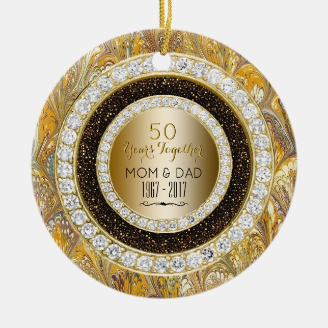 Diamonds Gold 50th Wedding Anniversary 50 Years Ceramic Tree Decoration (Front)