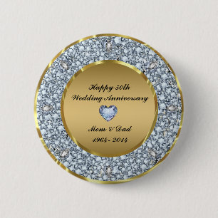 Diamonds & Gold 50th Wedding Anniversary 6 Cm Round Badge