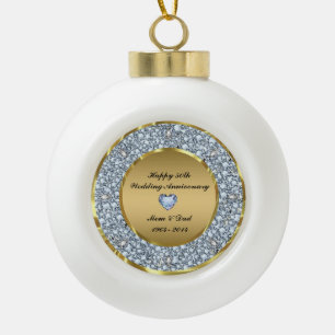 Diamonds & Gold 50th Wedding Anniversary Ceramic Ball Christmas Ornament