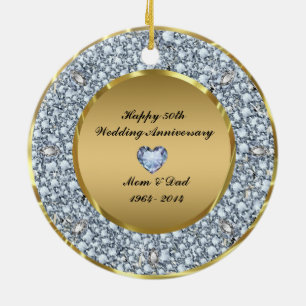 Diamonds & Gold 50th Wedding Anniversary Ceramic Tree Decoration