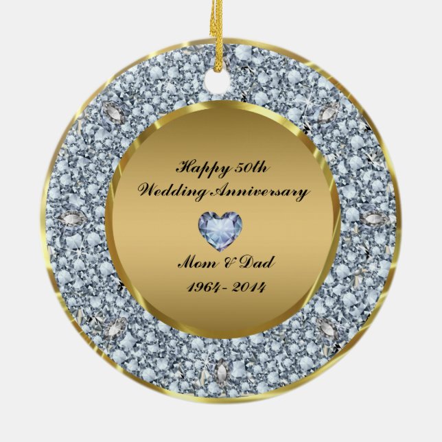 Diamonds & Gold 50th Wedding Anniversary Ceramic Tree Decoration (Back)