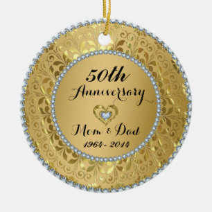 Diamonds & Gold 50th Wedding Anniversary Ceramic Tree Decoration