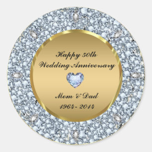Diamonds & Gold 50th Wedding Anniversary Classic Round Sticker